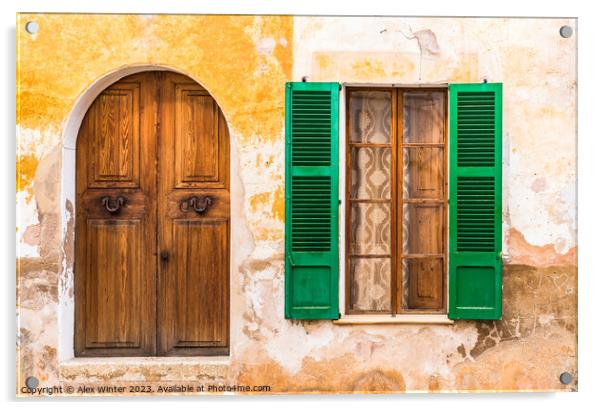 old wooden door and open window shutters Acrylic by Alex Winter