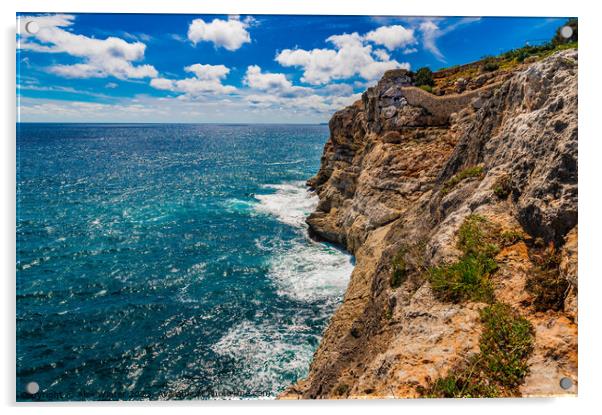 View of maritime seascape with rocky coastline  Acrylic by Alex Winter