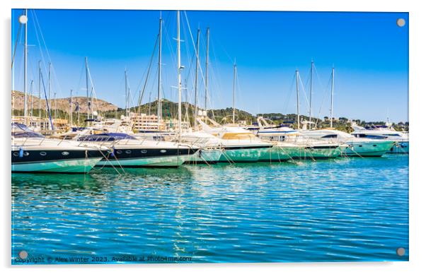 Luxury yachts boats anchored in mediterranean marina on Mallorca Acrylic by Alex Winter