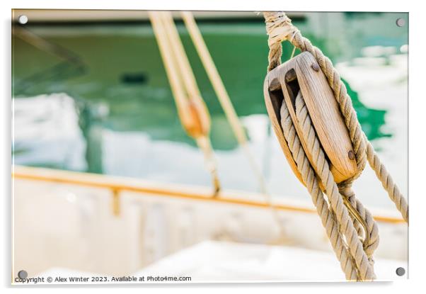 Rustic Charm of a Wooden Sailboat Pulley Acrylic by Alex Winter