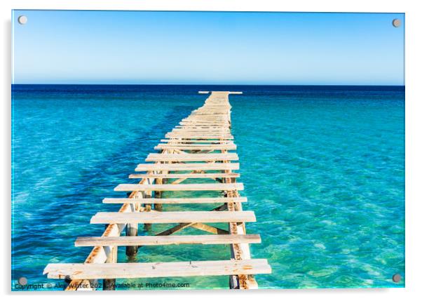 View of damaged wooden jetty with blue sea water Acrylic by Alex Winter