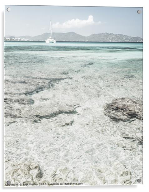 A picture with a boat and a dreamy view of the sea Acrylic by Alex Winter