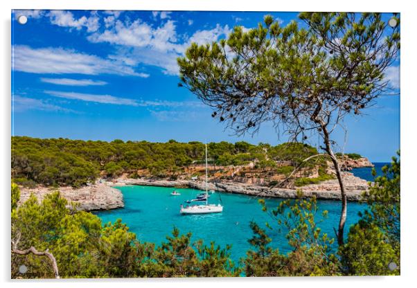 Beautiful seaside, beach bay with boats on Mallorca, Spain Mediterranean Sea Acrylic by Alex Winter