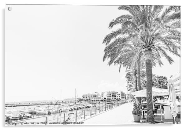 Promenade of port in Cala Bona on Mallorca island, Acrylic by Alex Winter