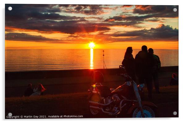 Harley Davidson in the Sunset at Hunstanton Acrylic by Martin Day