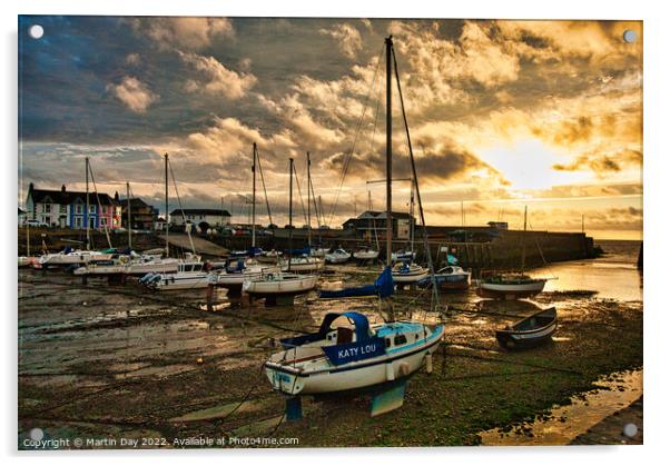 Stormy Sunset over Aberaeron Harbour Acrylic by Martin Day