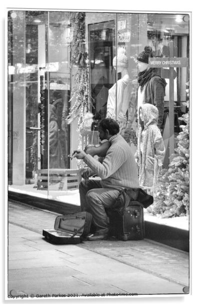 Christmas Street Busker Acrylic by Gareth Parkes