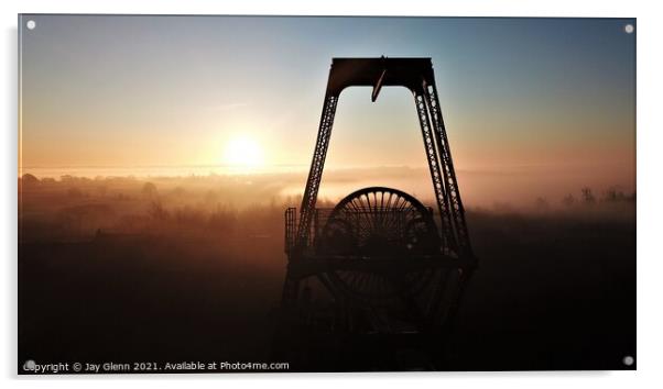 Chatterley Whitfield Pit Wheel at sunrise Acrylic by Jay Glenn