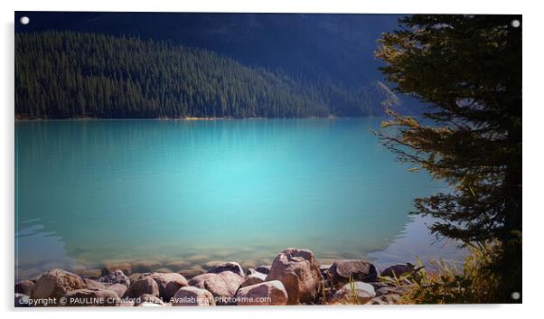 Blue Water of Lake Louise, Alberta Canada Acrylic by PAULINE Crawford