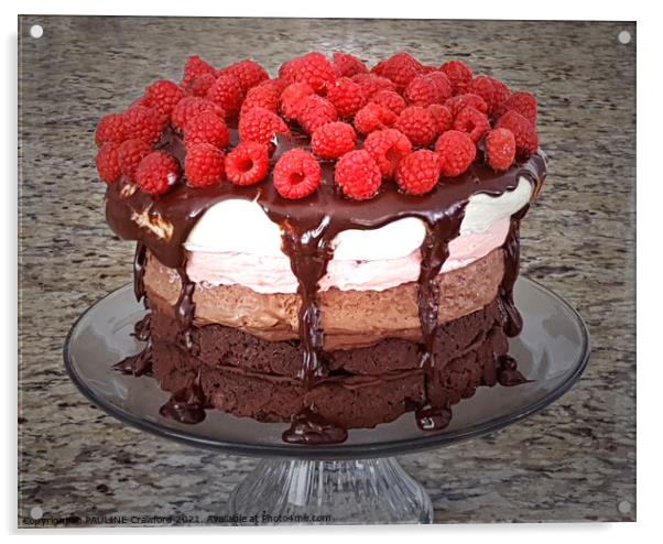 Cake Raspberry Chocolate Strawberry Vanilla Cakes Dessert Acrylic by PAULINE Crawford