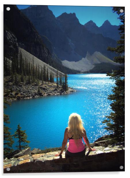 Canadian Rocky Mountains Moraine Lake Alberta Canada Acrylic by PAULINE Crawford