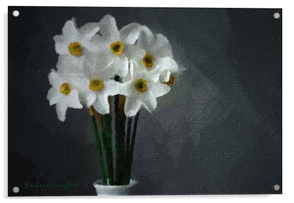 White Daffodils in Vase Plant flower Acrylic by PAULINE Crawford