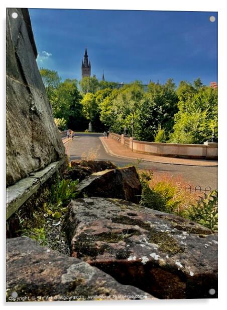 Glasgow University from Kelvingrove  Acrylic by Stu Art Glasgow