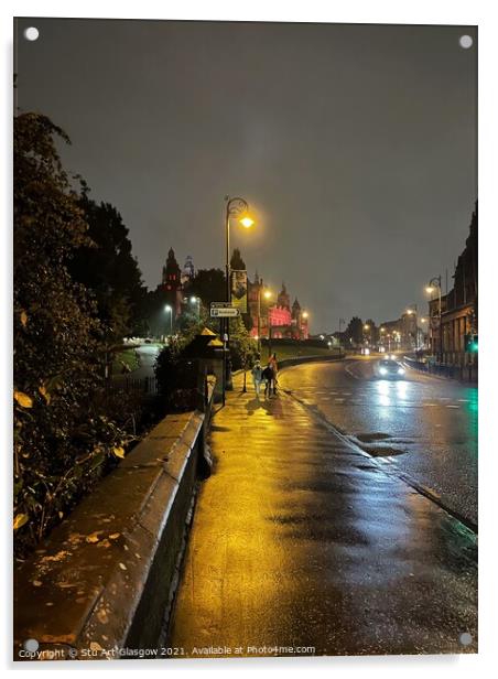 Rainy Night In Glasgow  Acrylic by Stu Art Glasgow