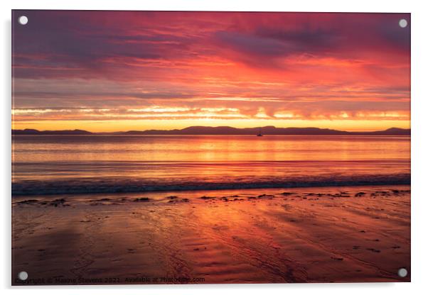 Portmahomack Sunset Acrylic by Maxine Stevens