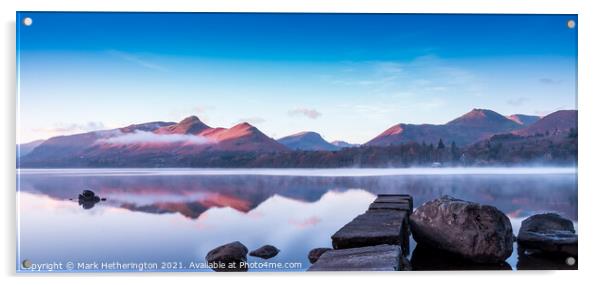 First Light from Isthmus Bay Derwentwater Acrylic by Mark Hetherington