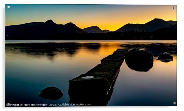 Sunset at Isthmus Bay Derwentwater The Lake District Acrylic by Mark Hetherington
