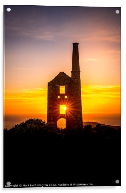 Sunset Carn Galver Tin Mine Cornwall Acrylic by Mark Hetherington