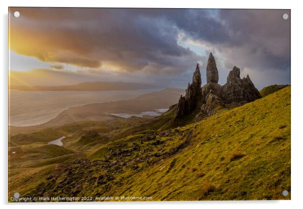 Early morning at Old Man of Storr in Skye Acrylic by Mark Hetherington