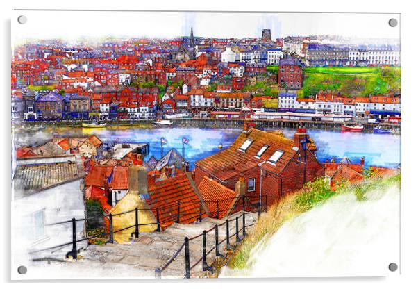 199 Steps Whitby Harbour - Sketch Acrylic by Picture Wizard