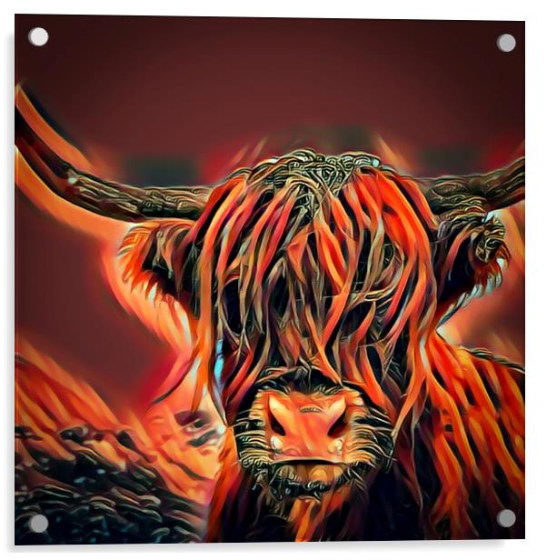 Rusty Highland Cow Acrylic by Picture Wizard