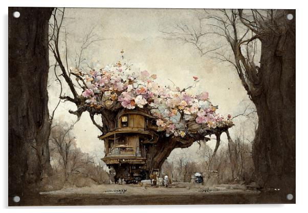 Cherry Blossom Tree House Acrylic by Picture Wizard