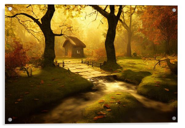 Autumnal Woodland Cottage Acrylic by Picture Wizard