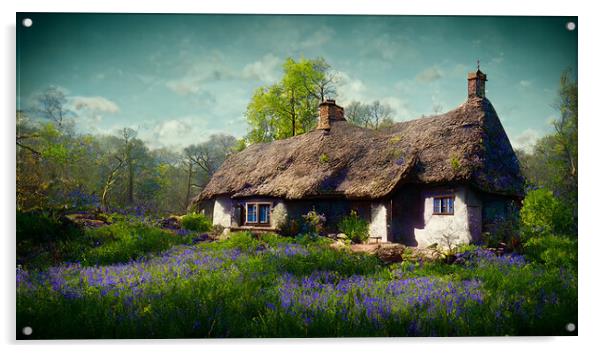 A Bluebell Cottage Acrylic by Picture Wizard
