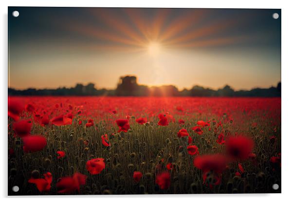 Poppy field sunset Acrylic by Picture Wizard