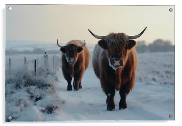 Highland Cows In The Snow 5 Acrylic by Picture Wizard