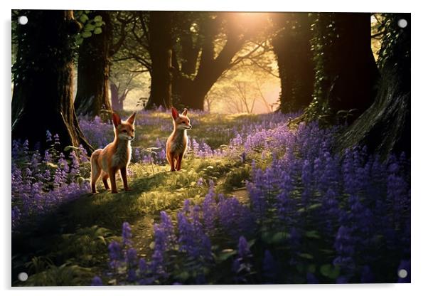 Bluebell Wood Fox Cubs Acrylic by Picture Wizard