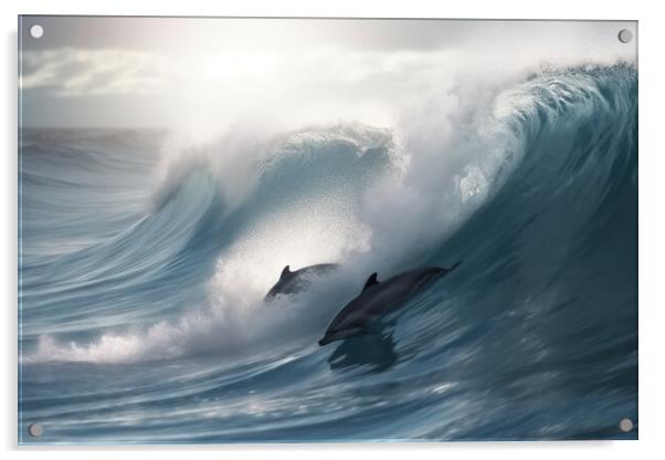Dolphins On A Wave Acrylic by Picture Wizard