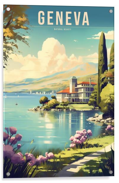 Geneva 1950s Travel Poster Acrylic by Picture Wizard