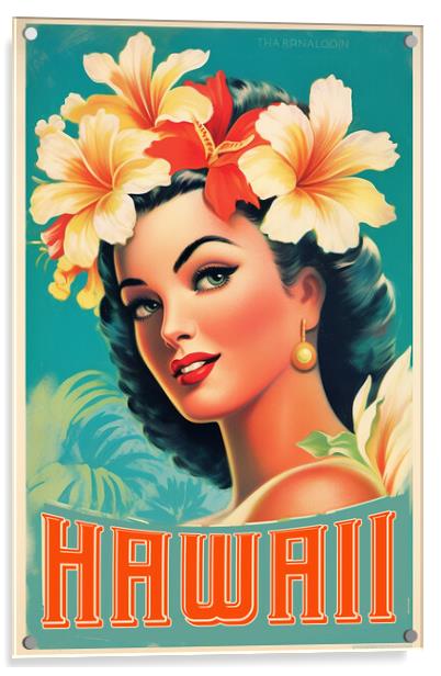 Hawaii 1950s Travel Poster Acrylic by Picture Wizard