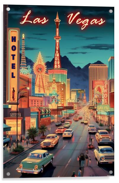 Las Vegas 1950s Travel Poster Acrylic by Picture Wizard