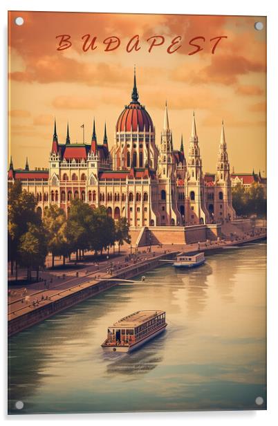 Budapest 1950s Travel Poster Acrylic by Picture Wizard