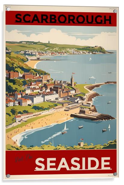 Scarborough 1950s Travel Poster  Acrylic by Picture Wizard