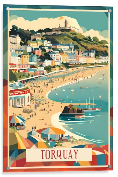 Torquay Vintage Travel Poster Acrylic by Picture Wizard