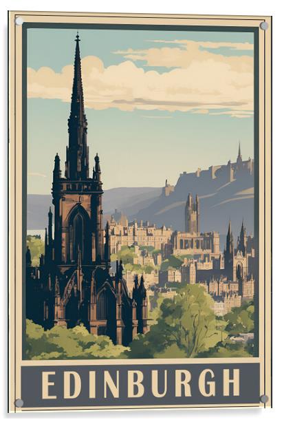 Vintage Travel Poster Edinburgh Acrylic by Picture Wizard
