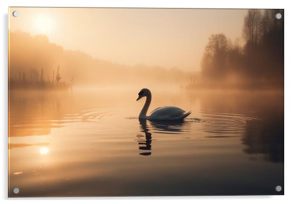 Swan in the Mist Acrylic by Picture Wizard