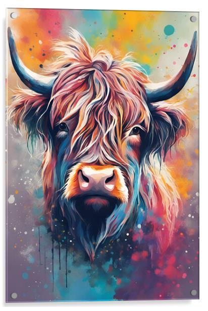 Highland Cow Ink Splatter portrait Acrylic by Picture Wizard