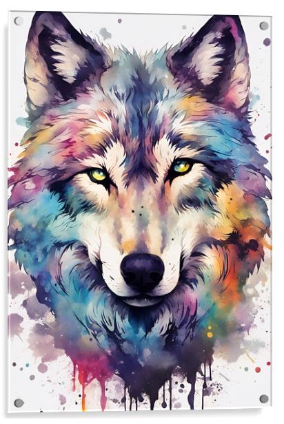 Wolf Ink Splatter Portrait Acrylic by Picture Wizard