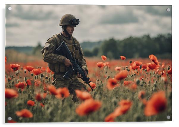 Poppy Field Soldier Acrylic by Picture Wizard