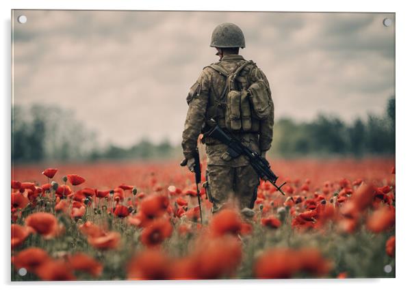 Poppy Field Soldier Acrylic by Picture Wizard
