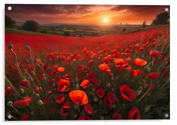 Poppy Field Sunrise Acrylic by Picture Wizard