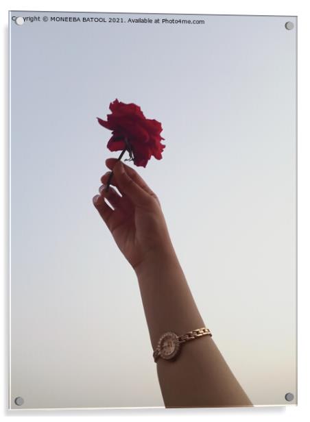 A hand with a Rose Acrylic by MONEEBA BATOOL