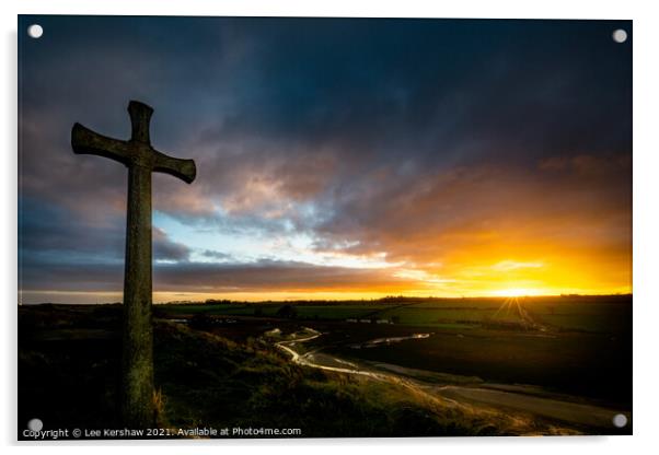 Alnmouth cross sunset Acrylic by Lee Kershaw