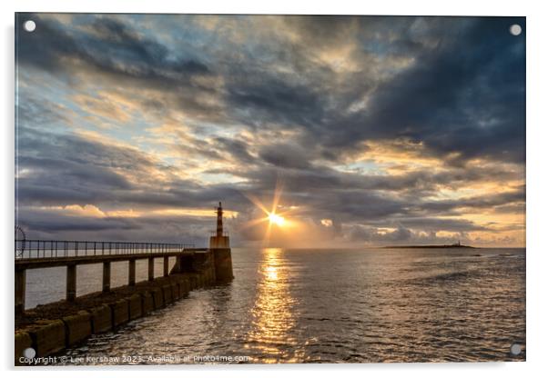Amble pier golden sunrise Acrylic by Lee Kershaw