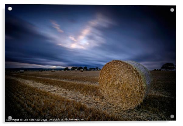 Hay rolls evening sky Acrylic by Lee Kershaw