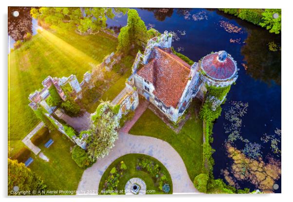 Scotney Castle at sunrise Acrylic by A N Aerial Photography